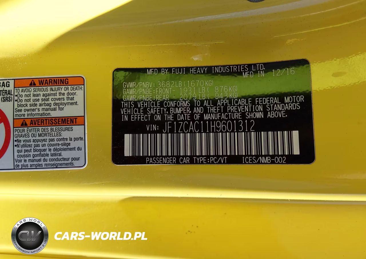 2017 Subaru Brz Series. Yellow VIN:JF1ZCAC11H9601312 - 9