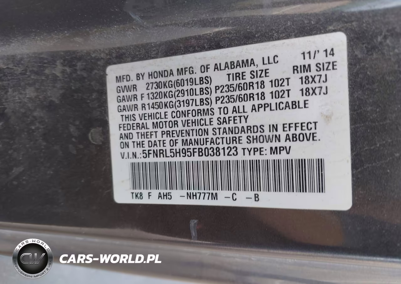 2015 Honda Odyssey Touring-Touring Elite VIN:5FNRL5H95FB038123 - 9