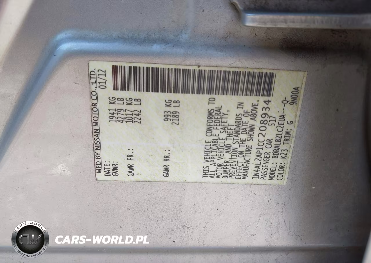 2012 Nissan Altima 2.5 S VIN:1N4AL2AP1CC208934 - 9