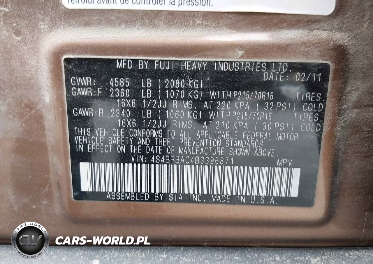 2011 Subaru Outback 2.5I VIN:4S4BRBAC4B3396871 - 9