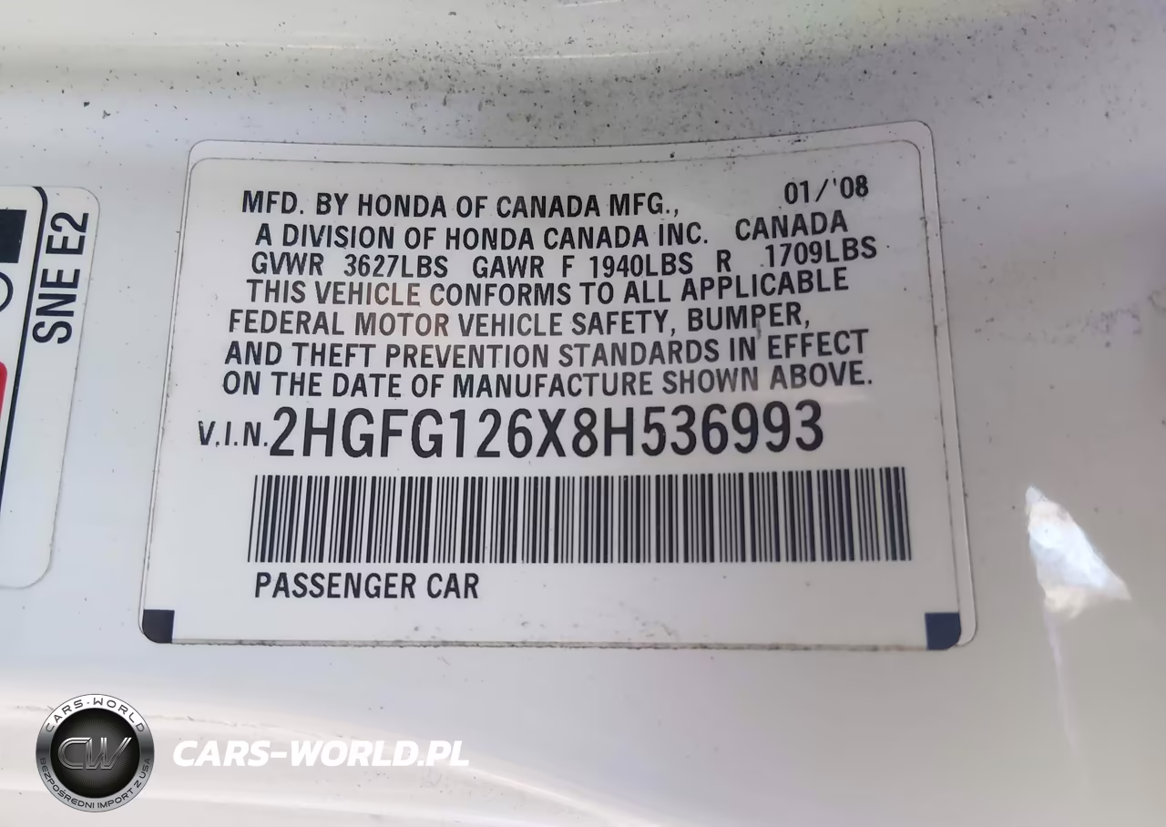2008 Honda Civic Lx VIN:2HGFG126X8H536993 - 9