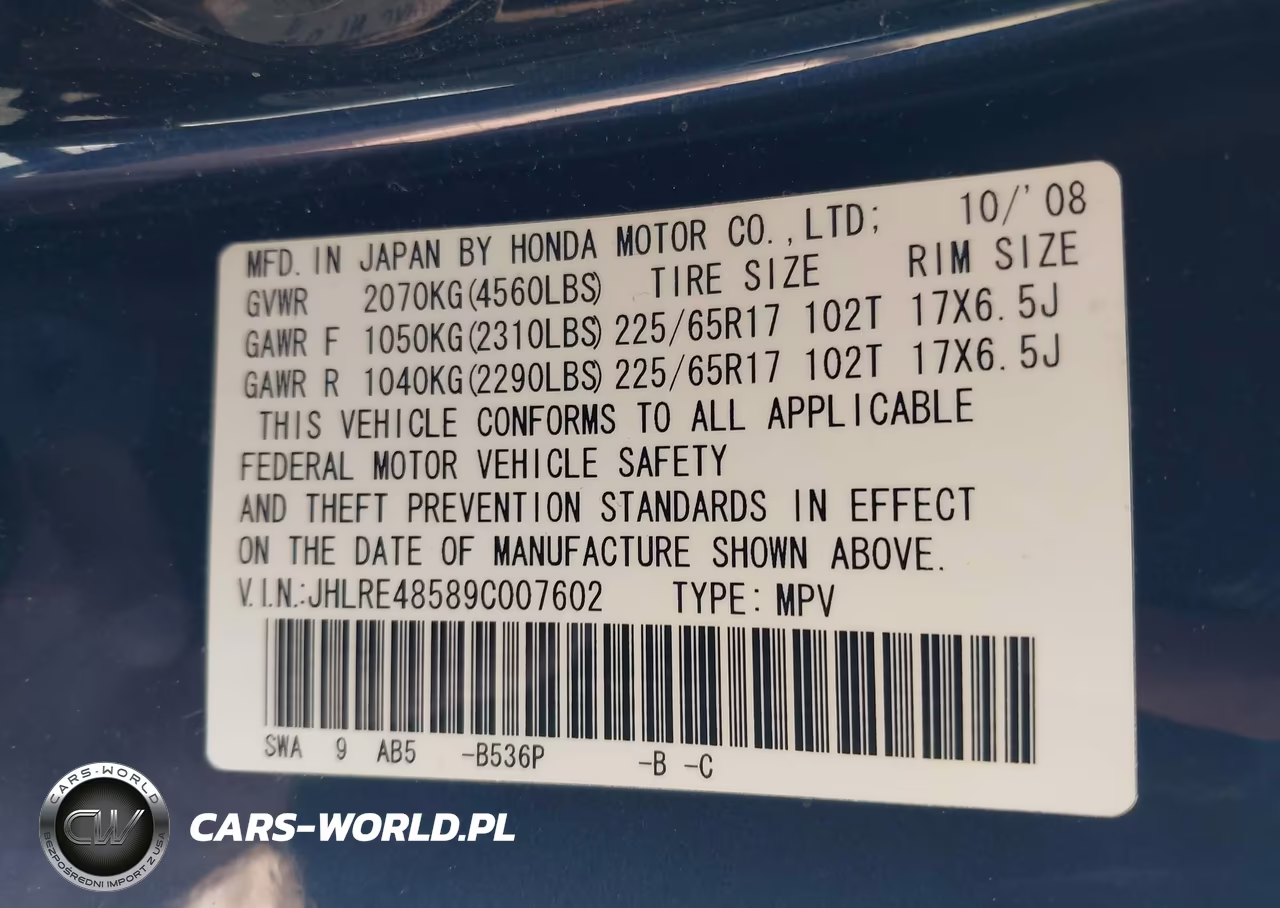 2009 Honda Cr-V Ex VIN:JHLRE48589C007602 - 9