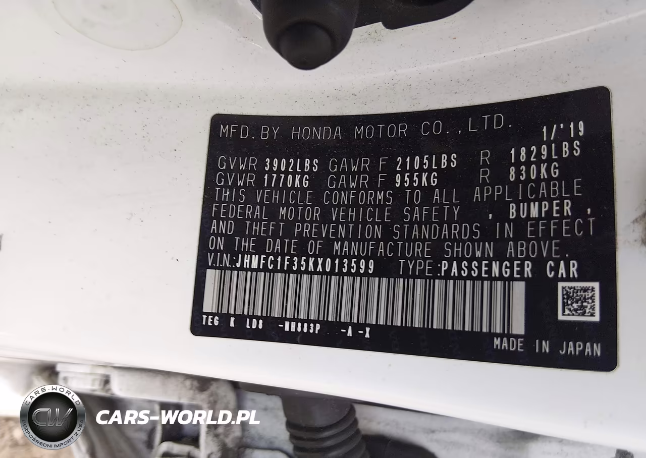 2019 Honda Civic Ex VIN:JHMFC1F35KX013599 - 9