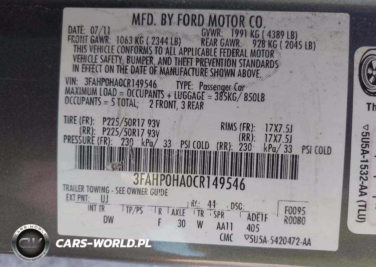 2012 Ford Fusion Se VIN:3FAHP0HA0CR149546 - 9