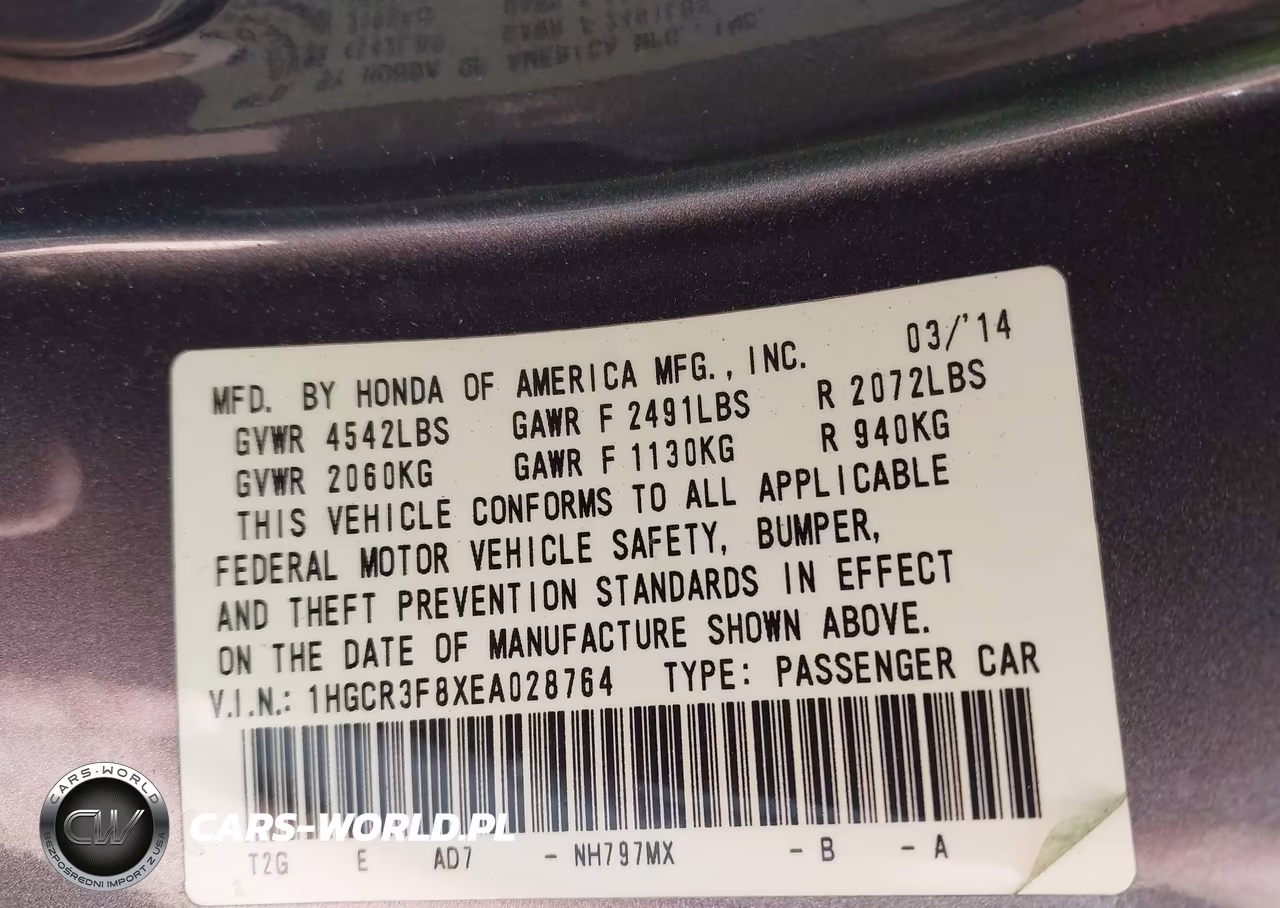 2014 Honda Accord Ex-L V-6 VIN:1HGCR3F8XEA028764 - 9