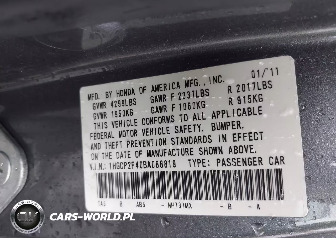 2011 Honda Accord 2.4 Lx-P VIN:1HGCP2F40BA088819 - 9