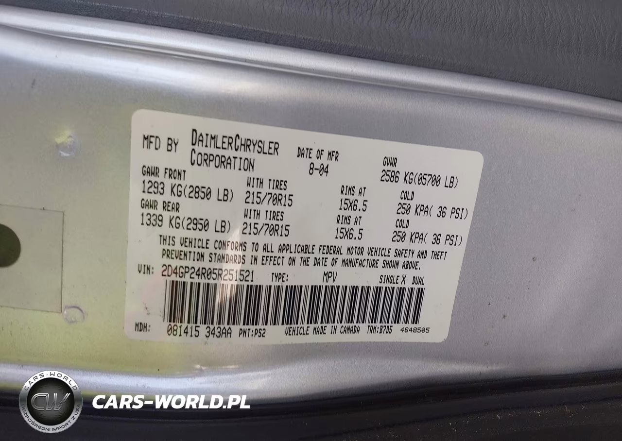 2005 Dodge Grand Caravan Se VIN:2D4GP24R05R251521 - 9
