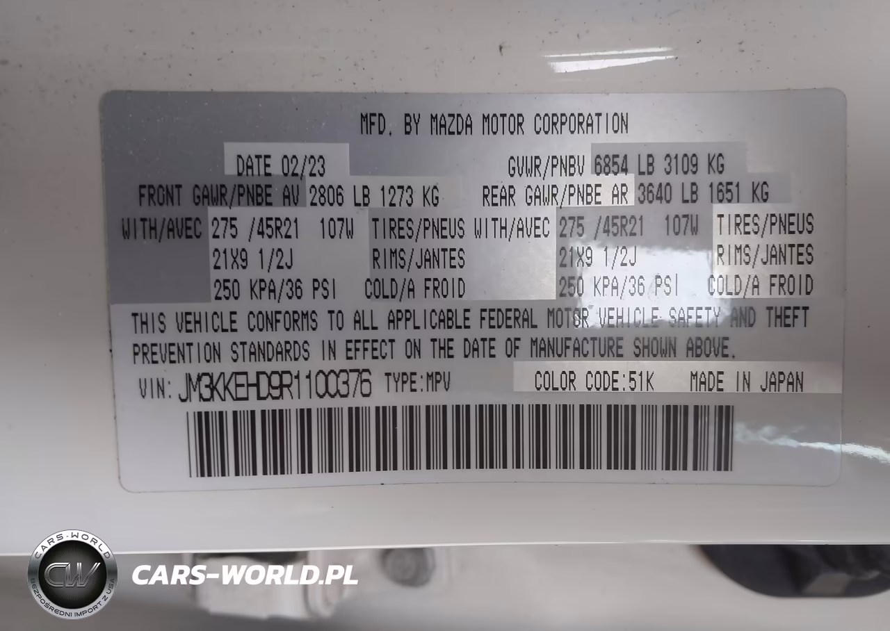 2024 Mazda Cx-90 3.3 Turbo Premium Plus VIN:JM3KKEHD9R1100376 - 9