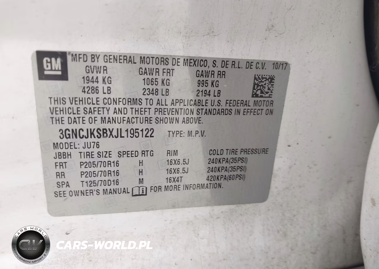 2018 Chevrolet Trax Ls VIN:3GNCJKSBXJL195122 - 9