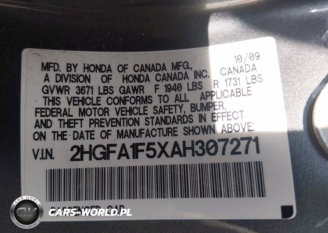 2010 Honda Civic Lx VIN:2HGFA1F5XAH307271 - 9