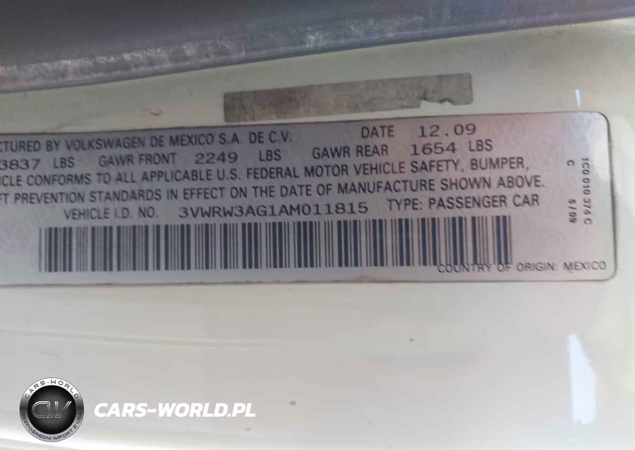 2010 Volkswagen New Beetle 2.5L VIN:3VWRW3AG1AM011815 - 9