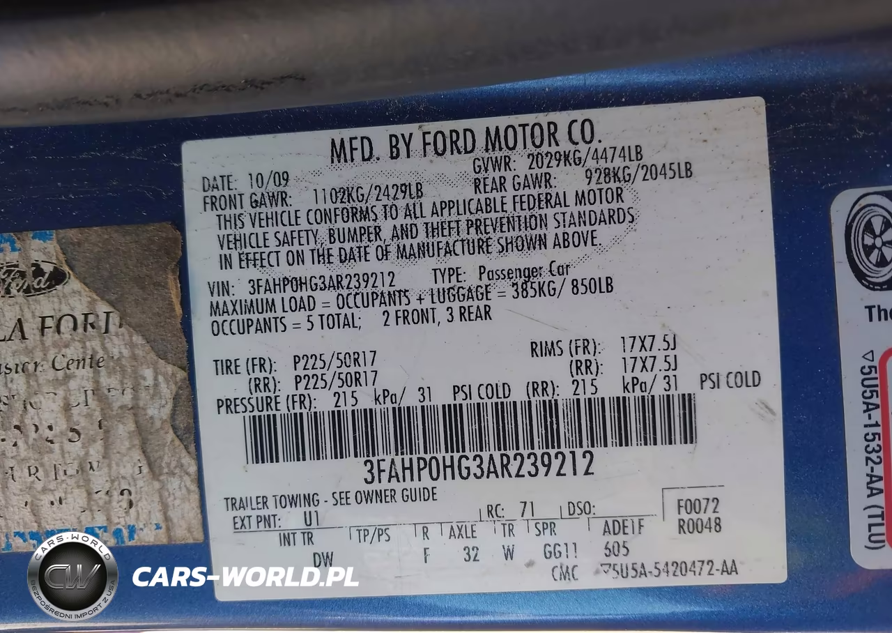 2010 Ford Fusion Se VIN:3FAHP0HG3AR239212 - 9