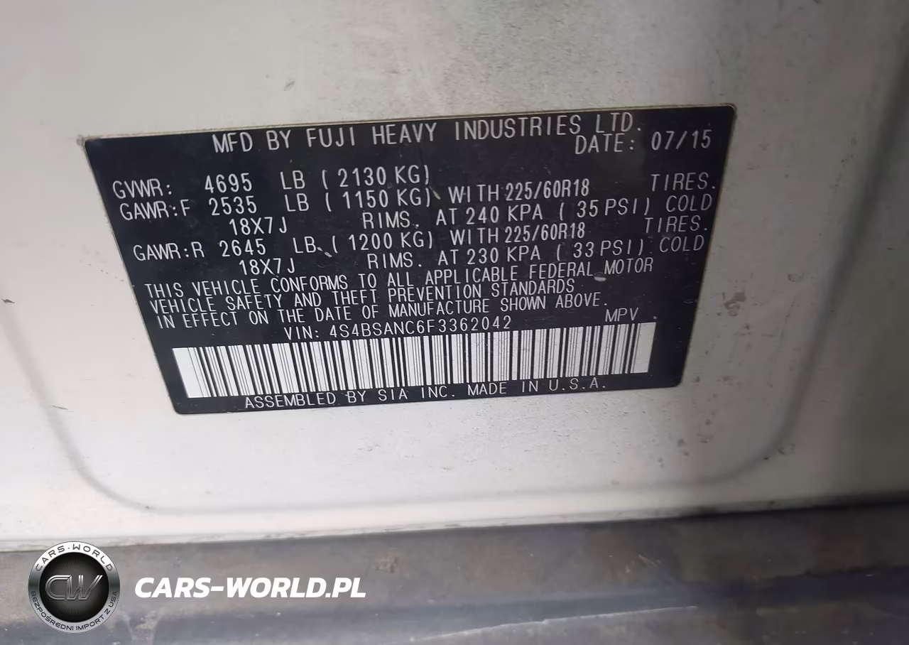 2015 Subaru Outback 2.5I Limited VIN:4S4BSANC6F3362042 - 9