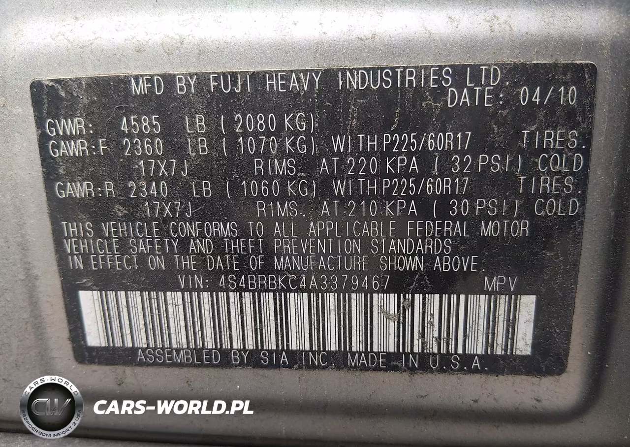 2010 Subaru Outback 2.5I Limited VIN:4S4BRBKC4A3379467 - 9