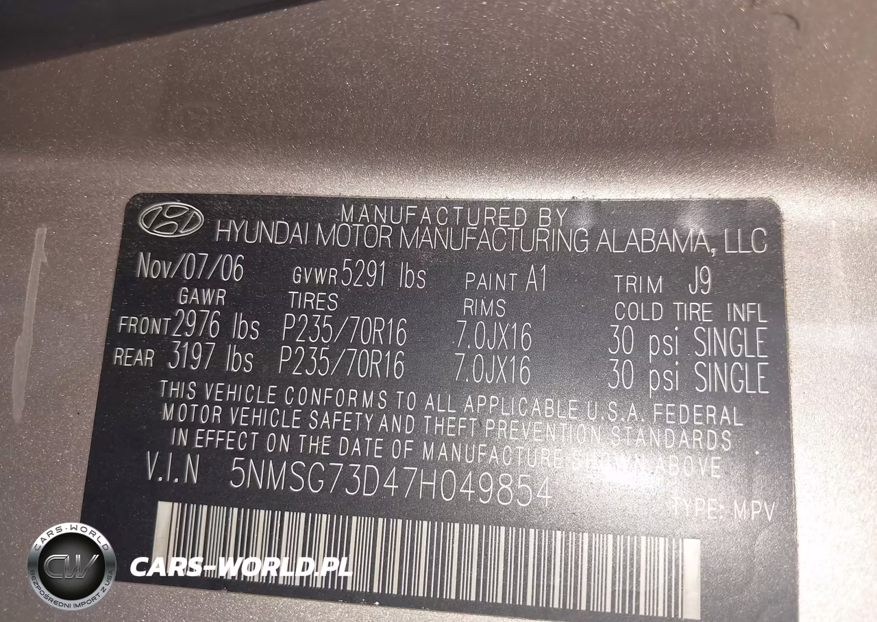 2007 Hyundai Santa Fe Gls VIN:5NMSG73D47H049854 - 9