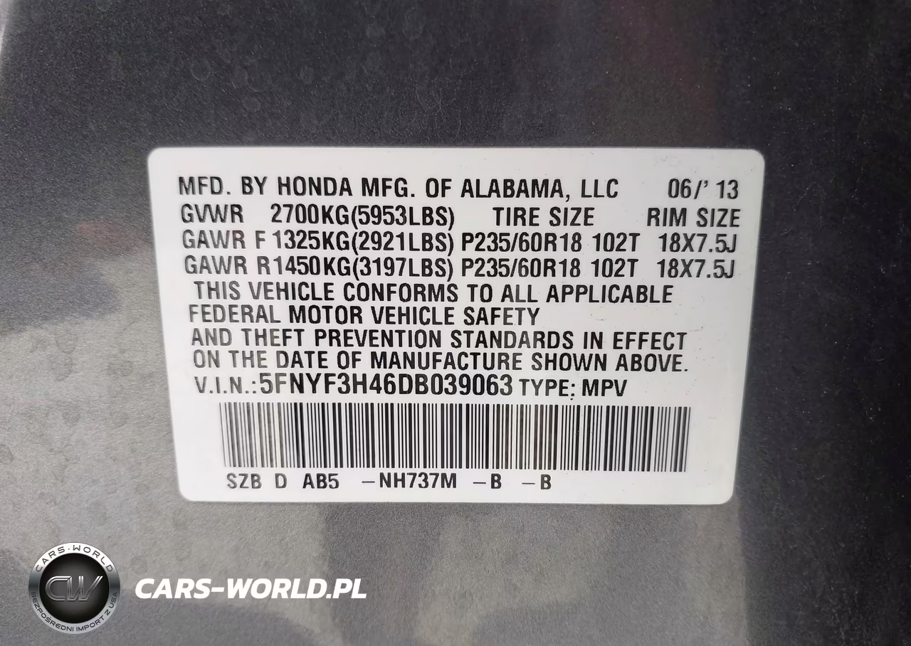 2013 Honda Pilot Ex VIN:5FNYF3H46DB039063 - 18
