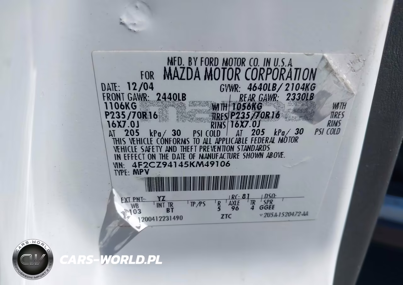 2005 Mazda Tribute S VIN:4F2CZ94145KM49106 - 9