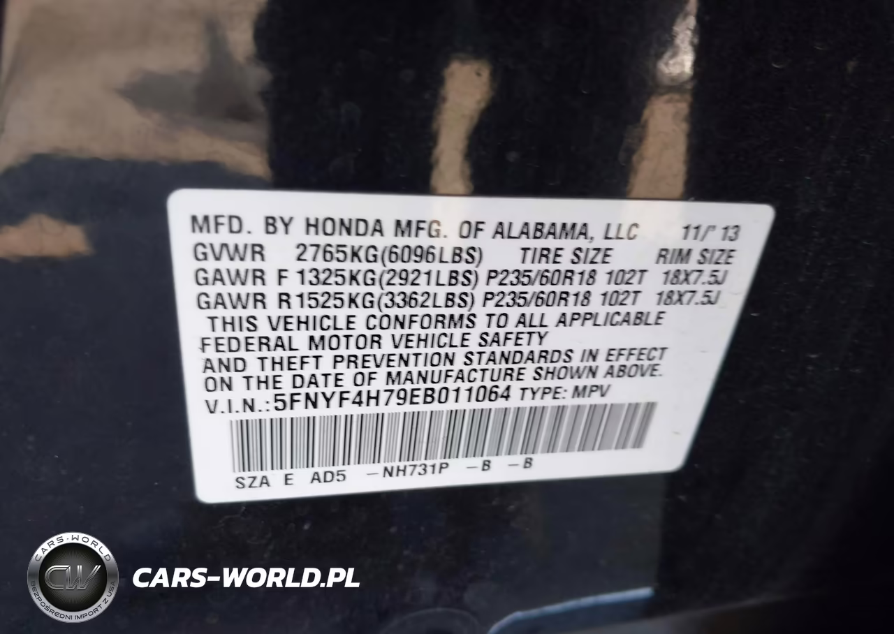 2014 Honda Pilot Ex-L VIN:5FNYF4H79EB011064 - 9