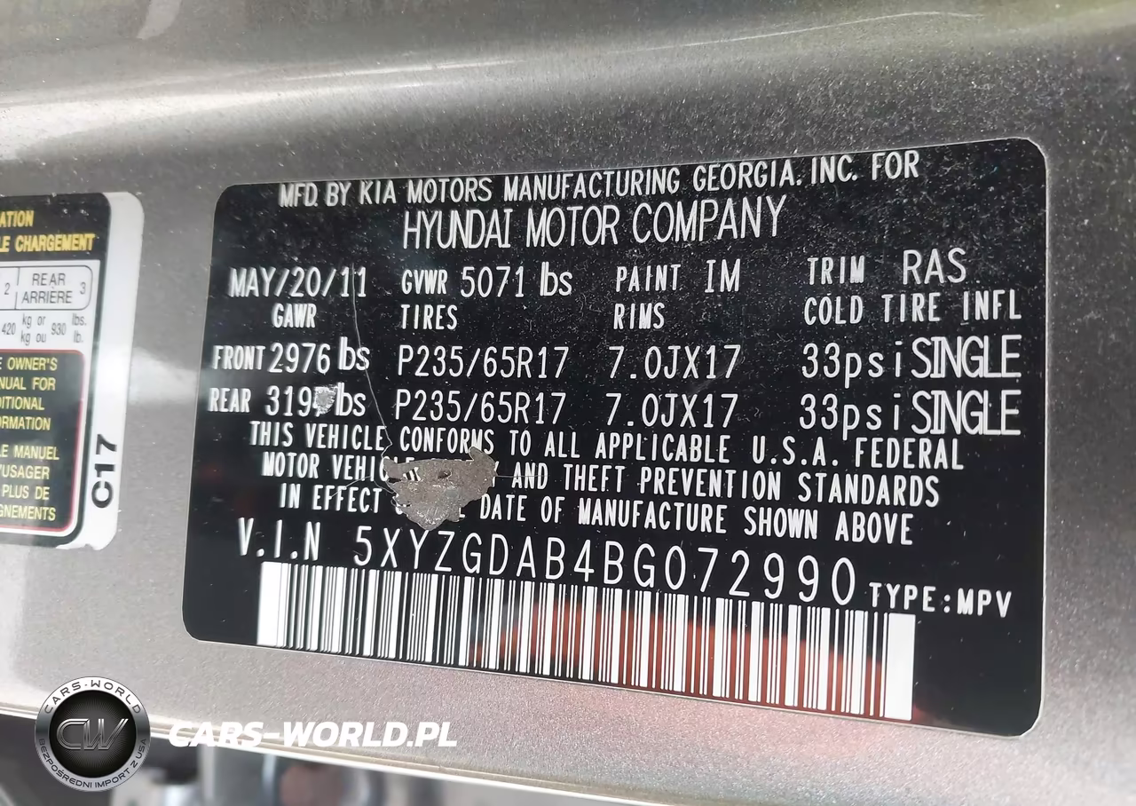 2011 Hyundai Santa Fe Gls VIN:5XYZGDAB4BG072990 - 9