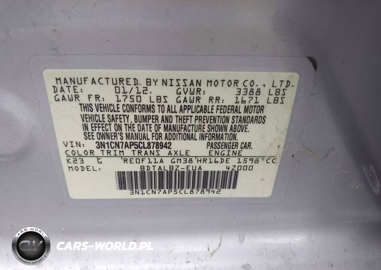 2012 Nissan Versa 1.6 Sv VIN:3N1CN7AP5CL878942 - 9