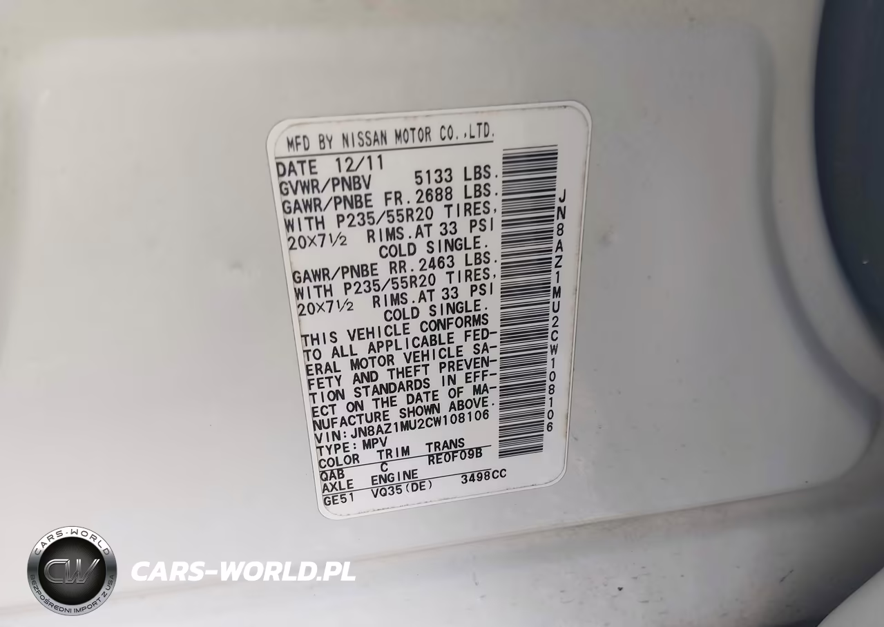 2012 Nissan Murano Le VIN:JN8AZ1MU2CW108106 - 9