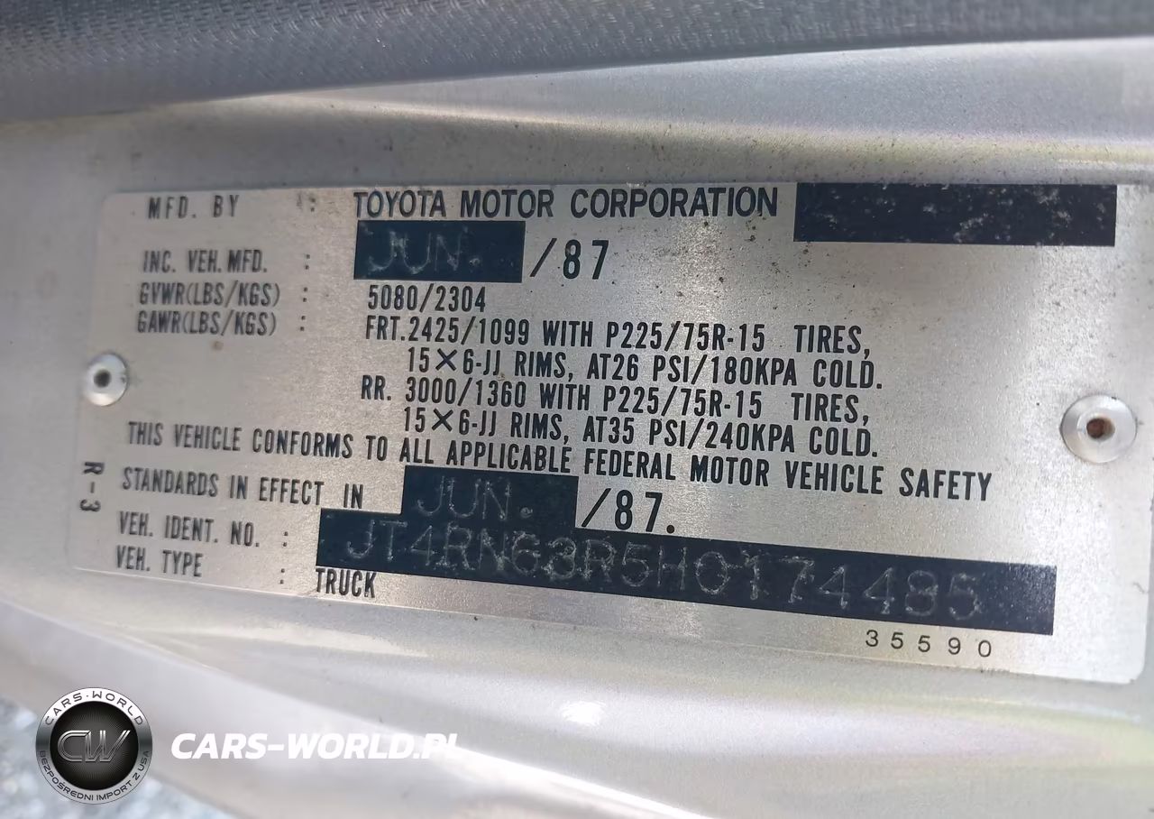 1987 Toyota Pickup Rn63 Std VIN:JT4RN63R5H0174485 - 9