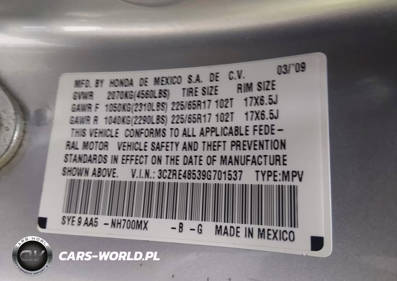 2009 Honda Cr-V Ex VIN:3CZRE48539G701537 - 9