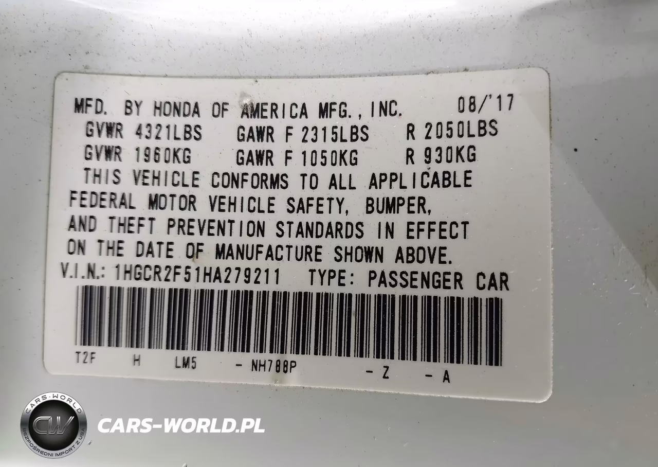 2017 Honda Accord Sport VIN:1HGCR2F51HA279211 - 9