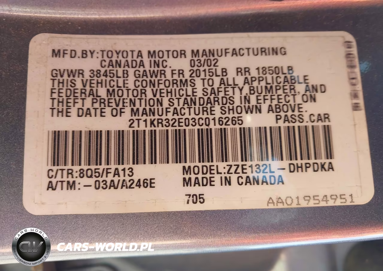 2003 Toyota Matrix Standard VIN:2T1KR32E03C016265 - 9