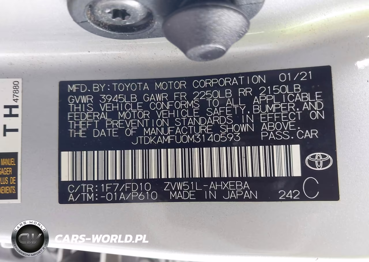 2021 Toyota Prius Le VIN:JTDKAMFU0M3140593 - 9