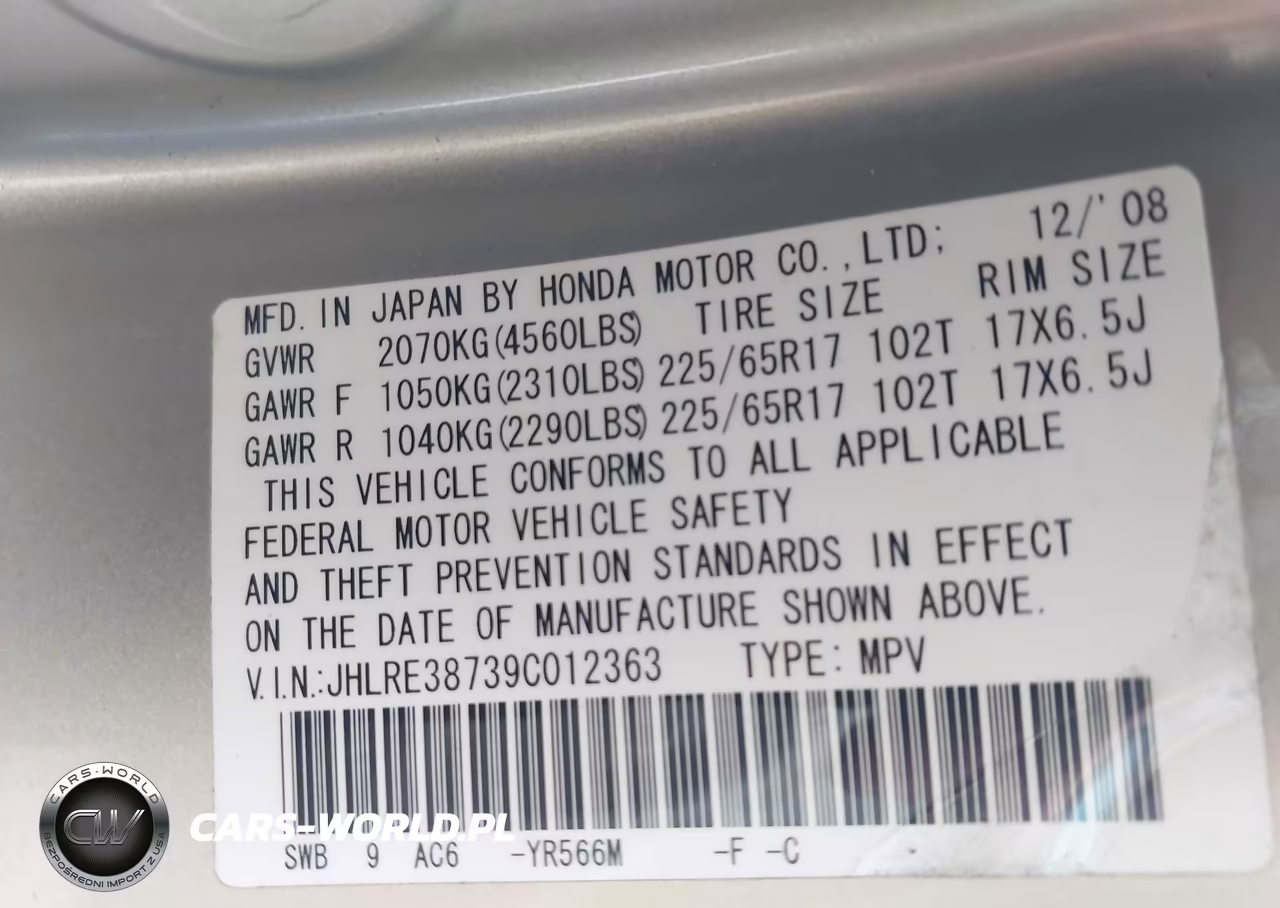 2009 Honda Cr-V Ex-L VIN:JHLRE38739C012363 - 9