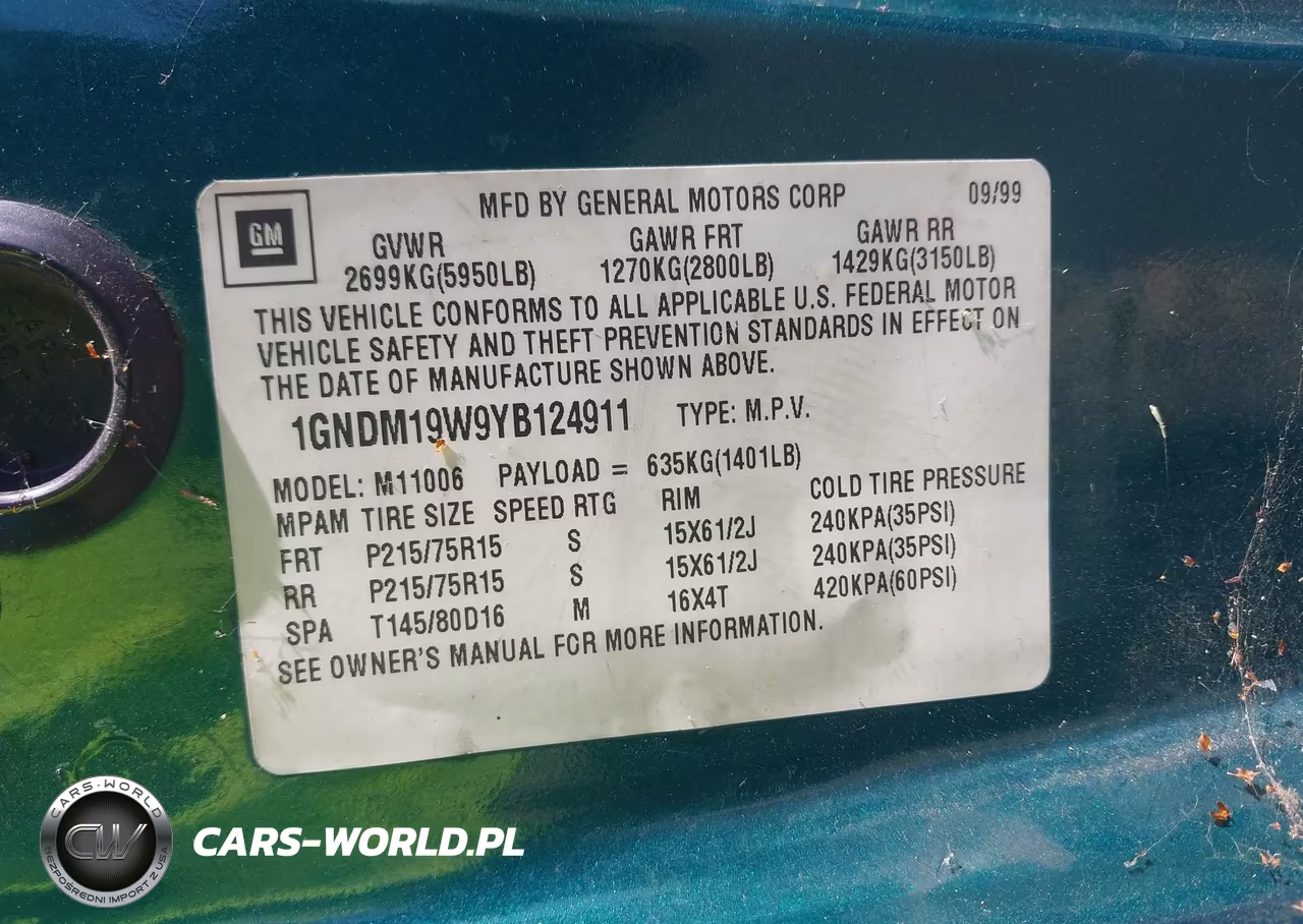 2000 Chevrolet Astro VIN:1GNDM19W9YB124911 - 9