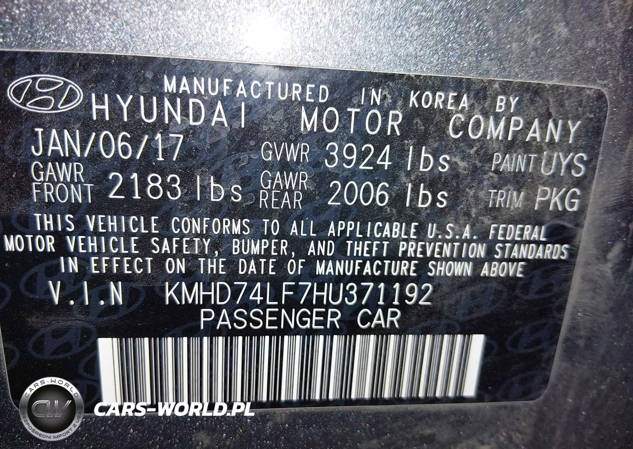 2017 Hyundai Elantra Se VIN:KMHD74LF7HU371192 - 9