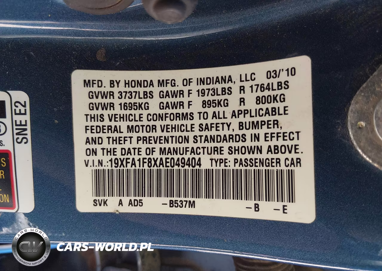 2010 Honda Civic Ex VIN:19XFA1F8XAE049404 - 9