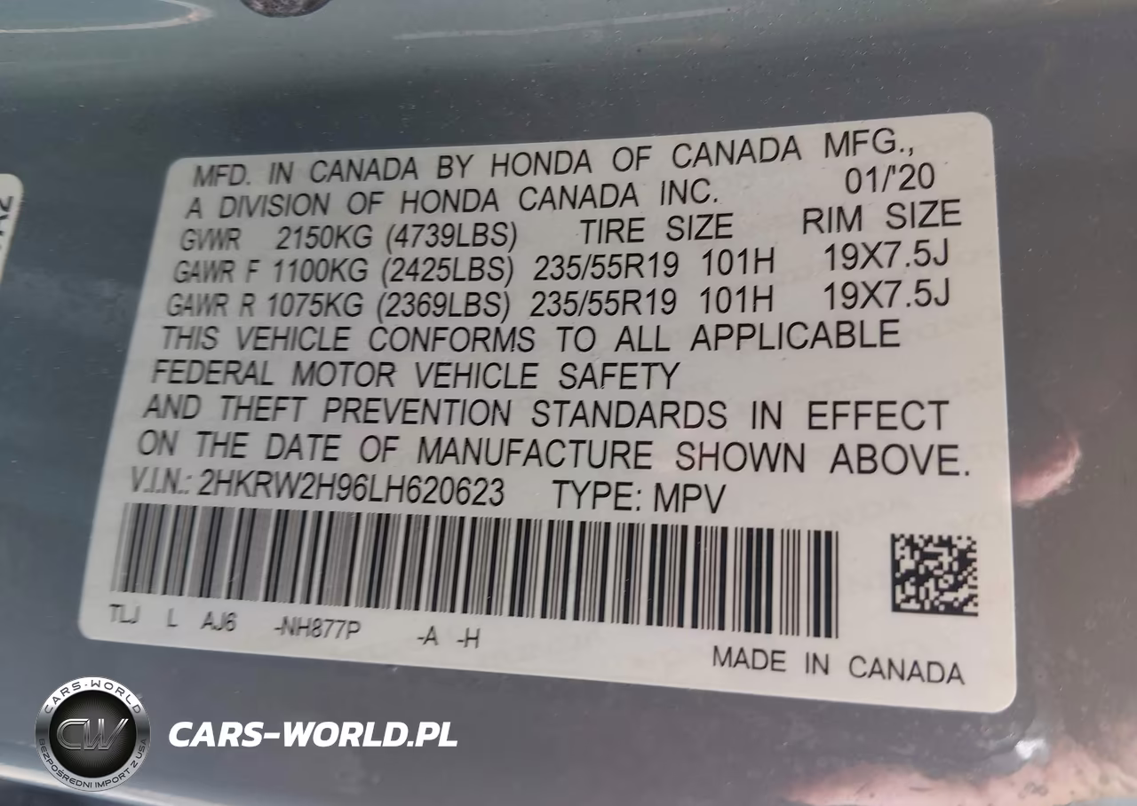2020 Honda Cr-V Awd Touring VIN:2HKRW2H96LH620623 - 9