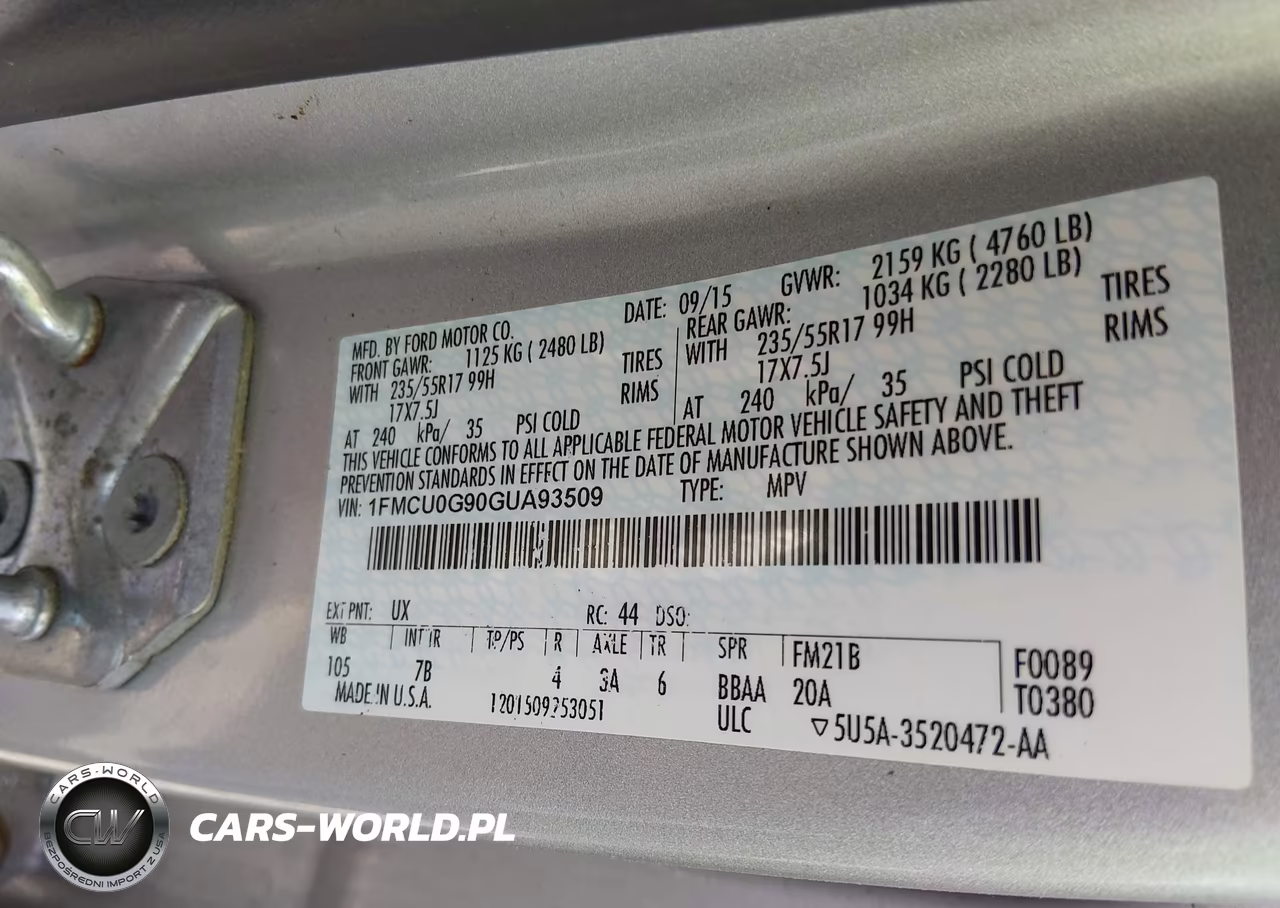 2016 Ford Escape Se VIN:1FMCU0G90GUA93509 - 9