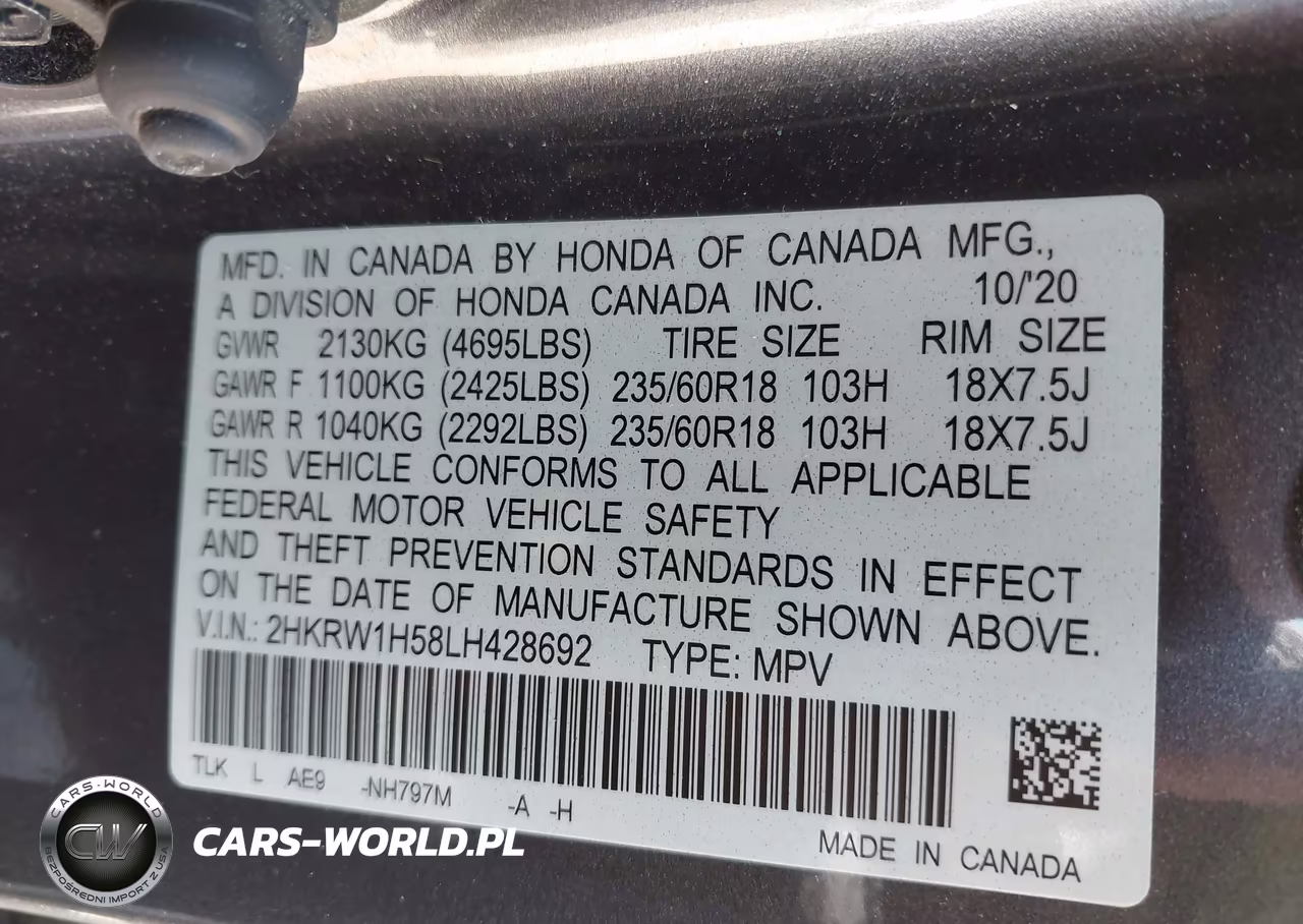 2020 Honda Cr-V 2Wd Ex VIN:2HKRW1H58LH428692 - 9
