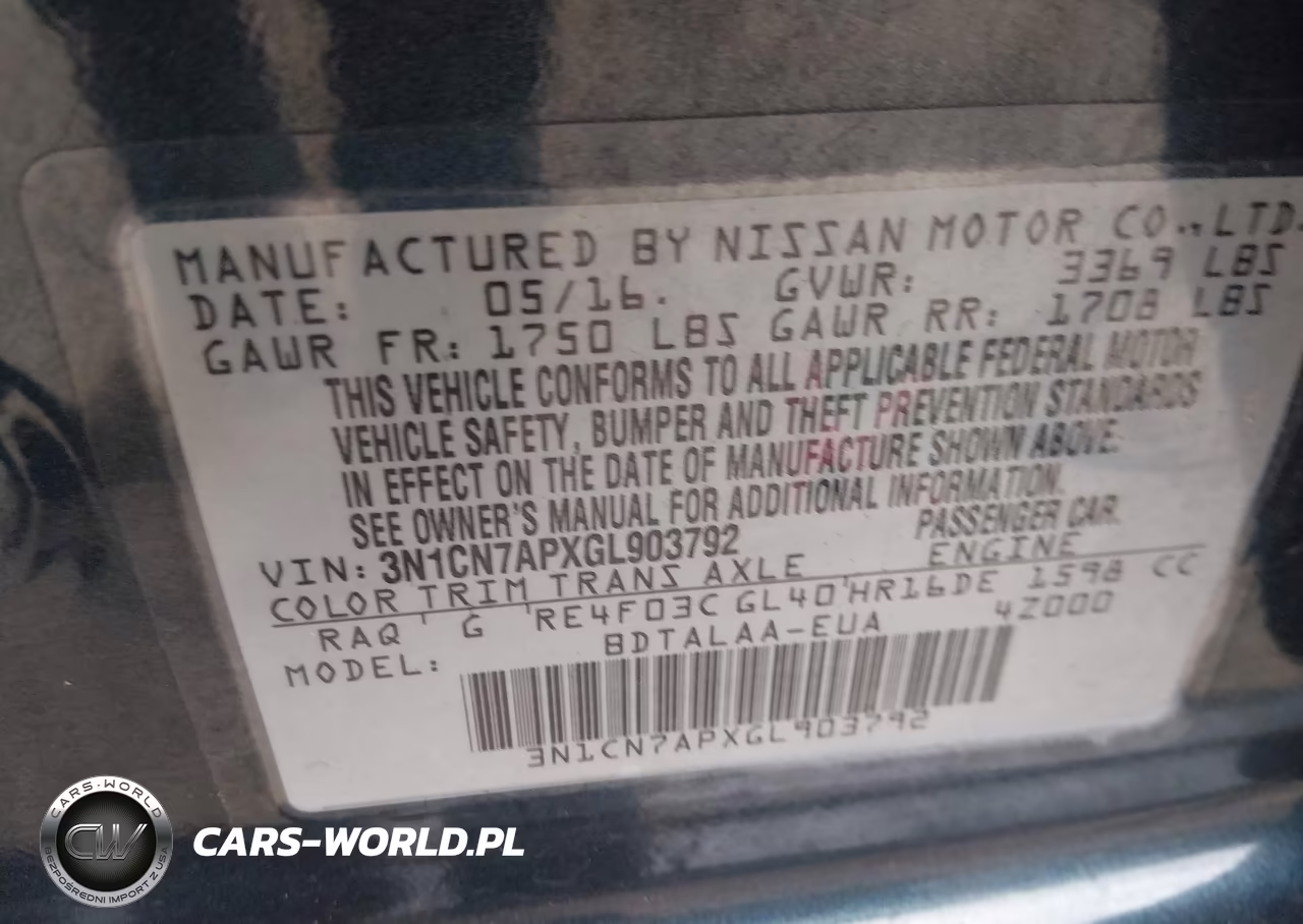 2016 Nissan Versa 1.6 S VIN:3N1CN7APXGL903792 - 9