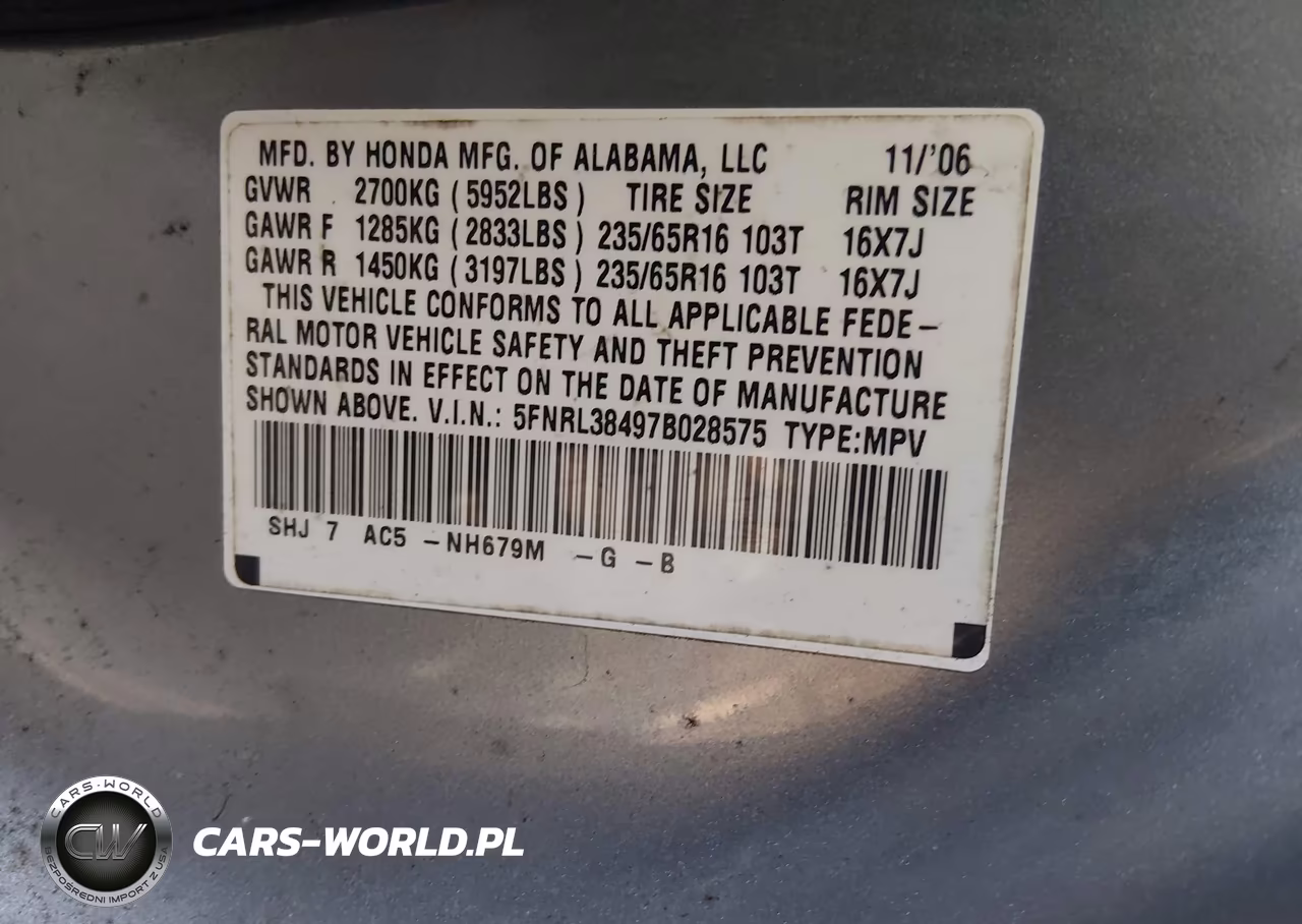2007 Honda Odyssey Ex VIN:5FNRL38497B028575 - 9
