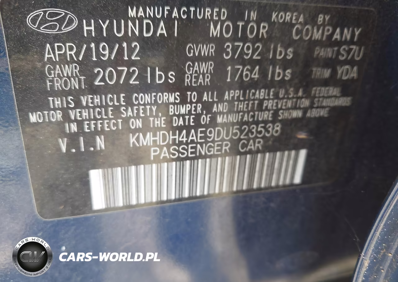2013 Hyundai Elantra Gls VIN:KMHDH4AE9DU523538 - 9