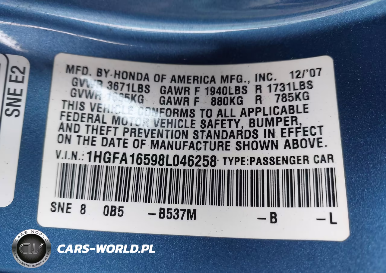 2008 Honda Civic Lx VIN:1HGFA16598L046258 - 9