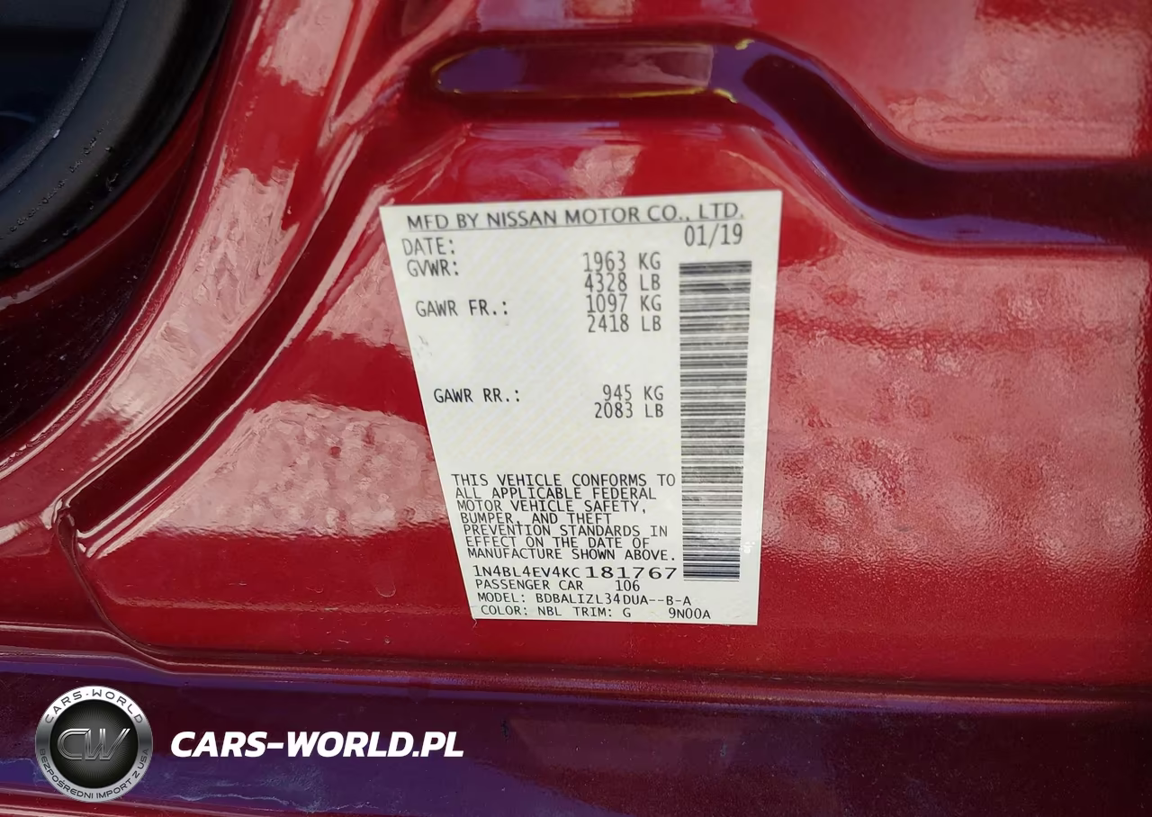 2019 Nissan Altima 2.5 Sl VIN:1N4BL4EV4KC181767 - 9