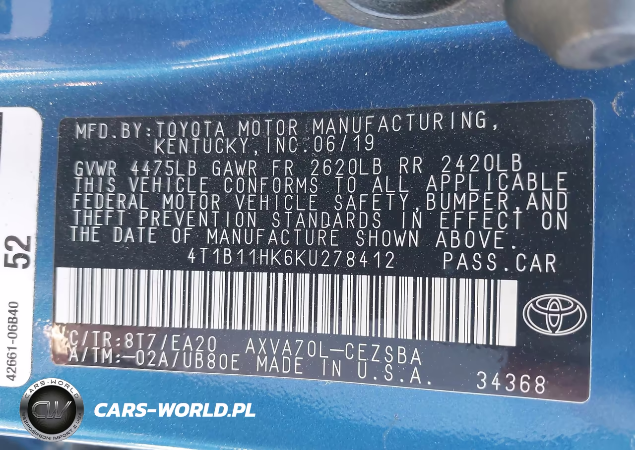 2019 Toyota Camry Se VIN:4T1B11HK6KU278412 - 9