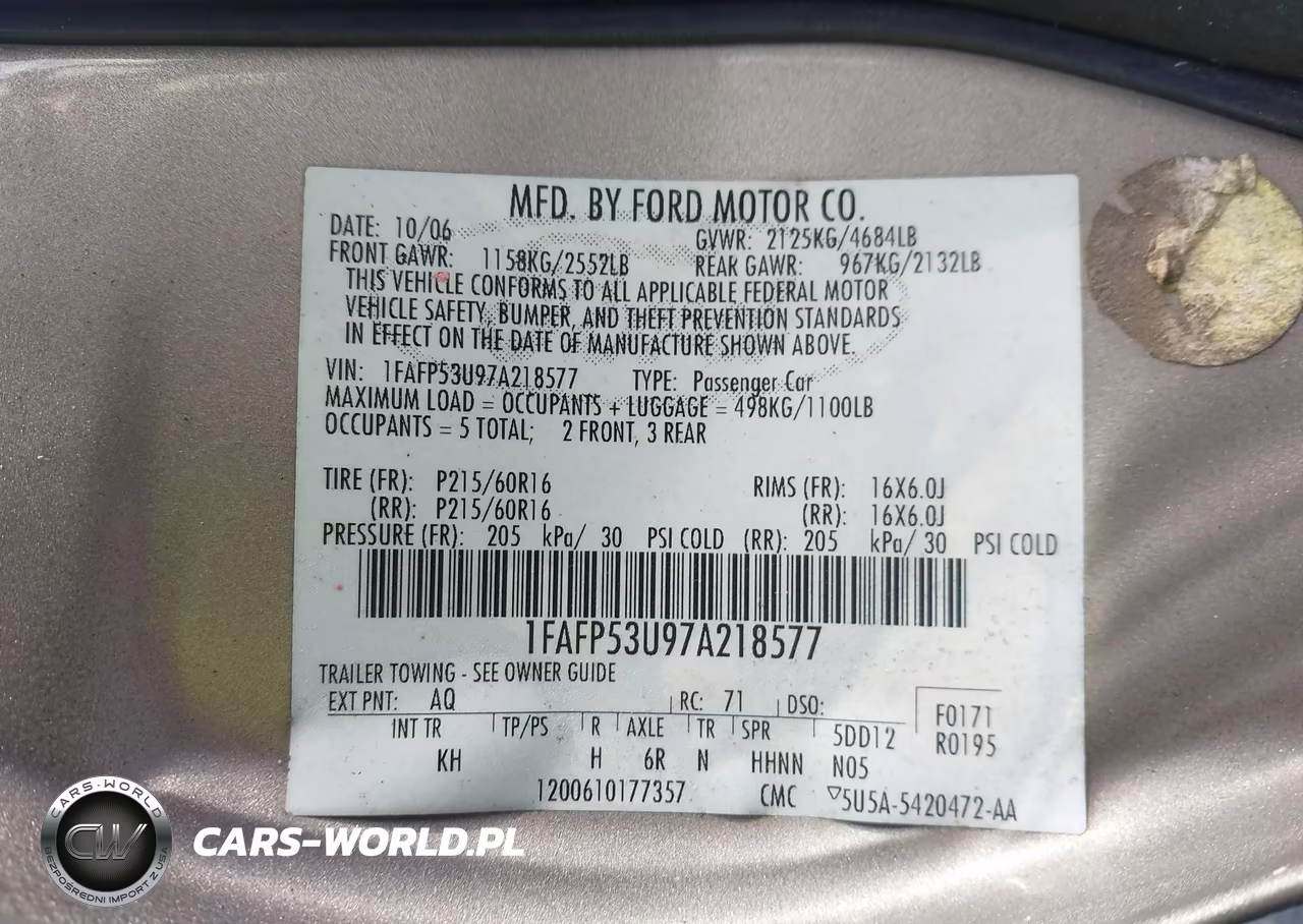 2007 Ford Taurus Se VIN:1FAFP53U97A218577 - 9