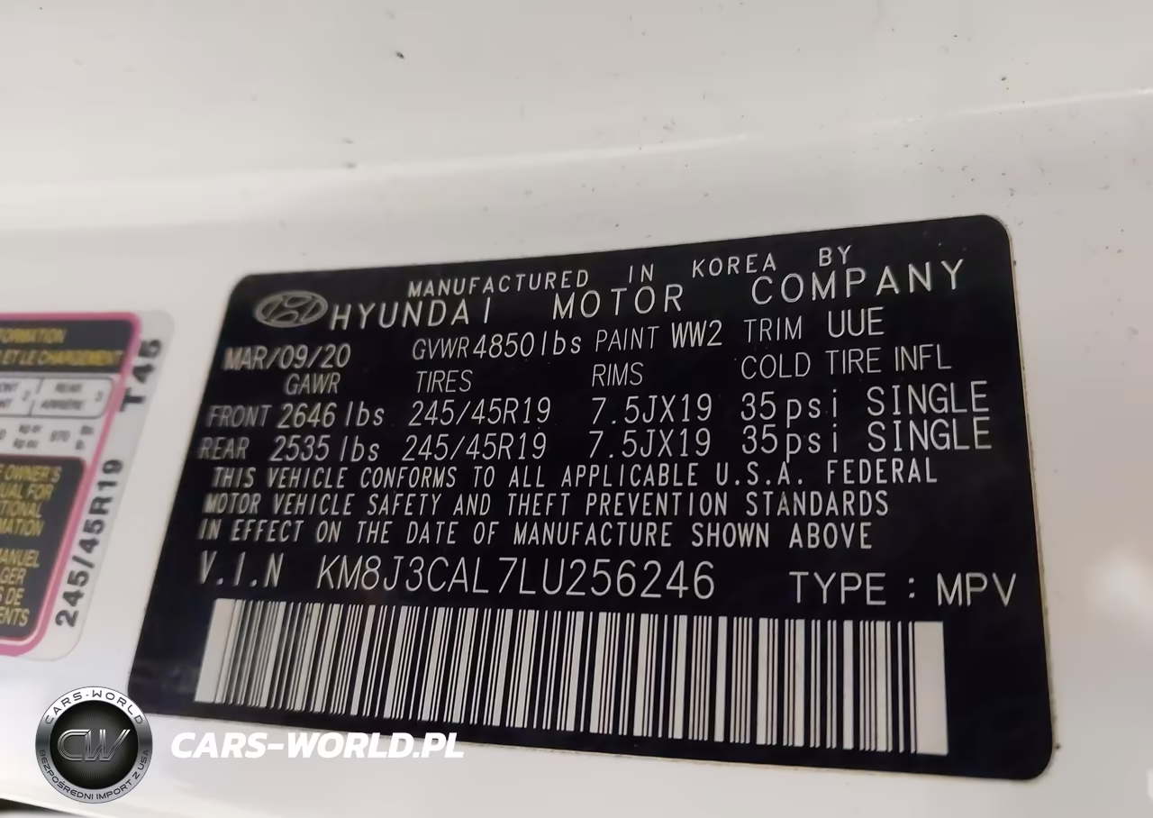 2020 Hyundai Tucson Sport VIN:KM8J3CAL7LU256246 - 9