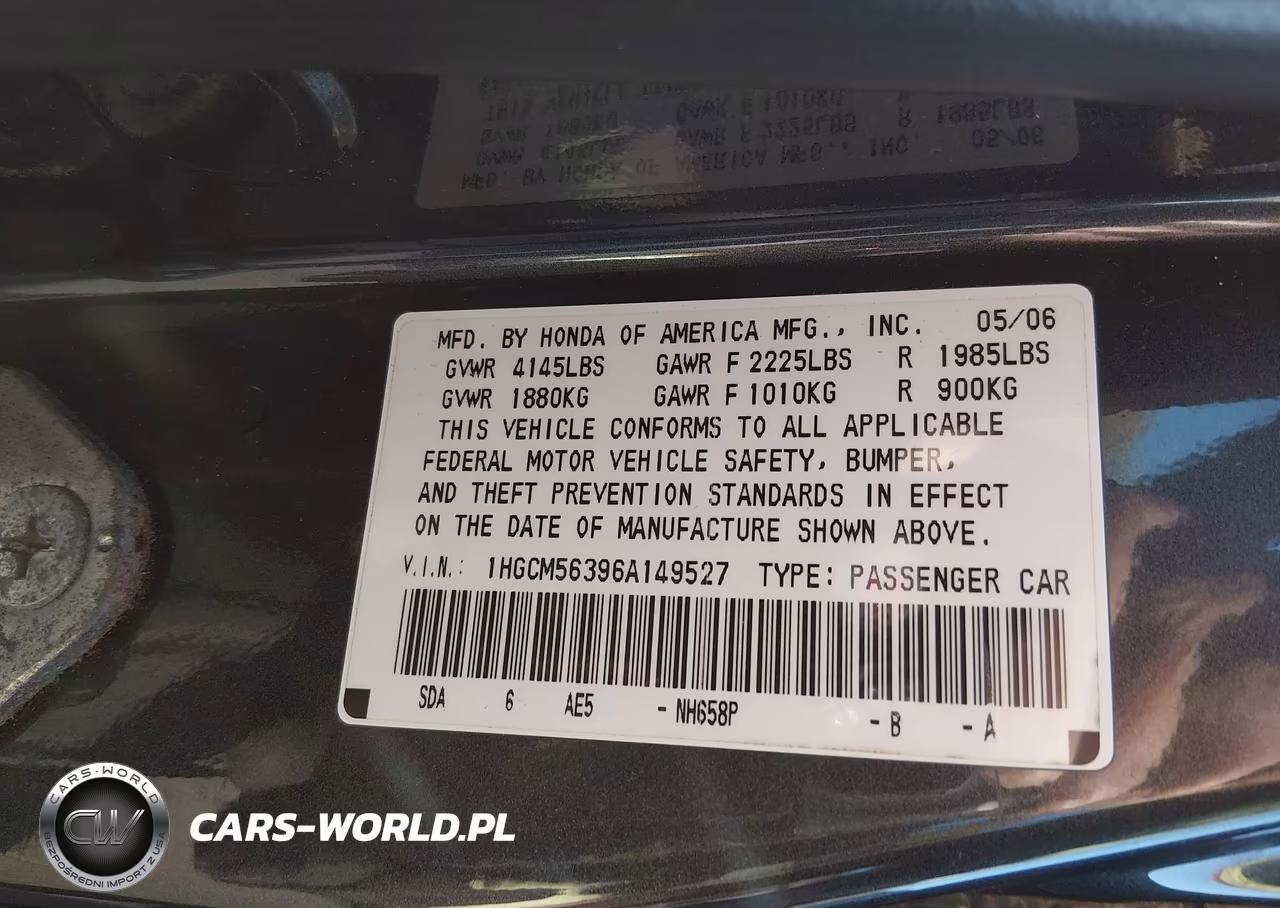 2006 Honda Accord 2.4 Se VIN:1HGCM56396A149527 - 9