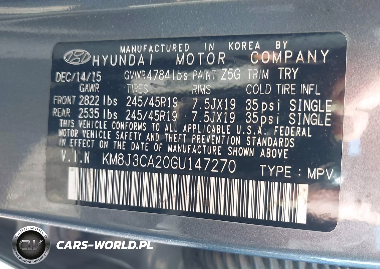 2016 Hyundai Tucson Sport VIN:KM8J3CA20GU147270 - 9