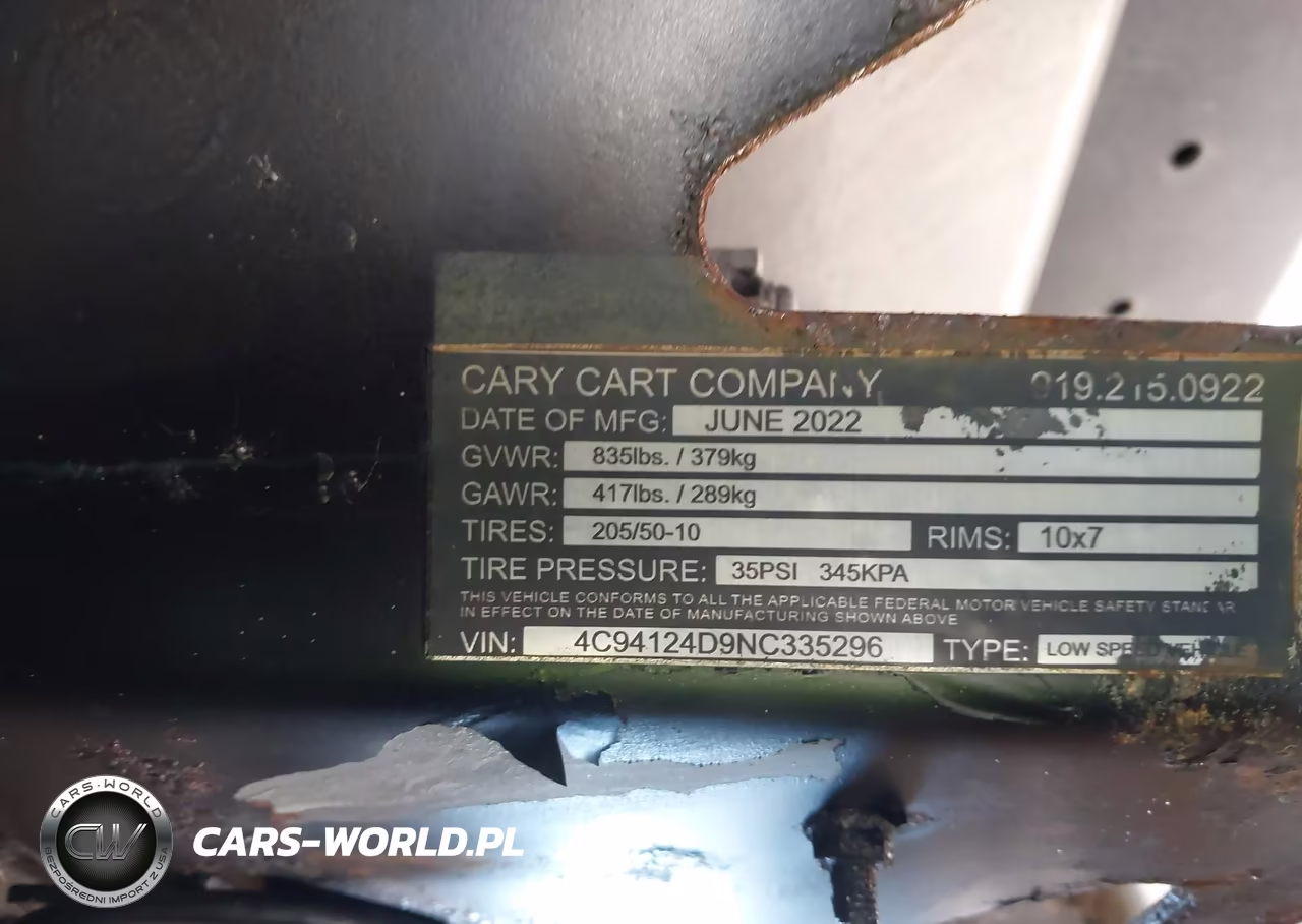 2022 Cary Club Car Iq Onward 4 Passenge VIN:4C94124D9NC335296 - 9