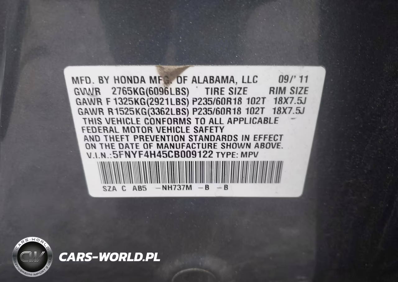 2012 Honda Pilot Ex VIN:5FNYF4H45CB009122 - 9