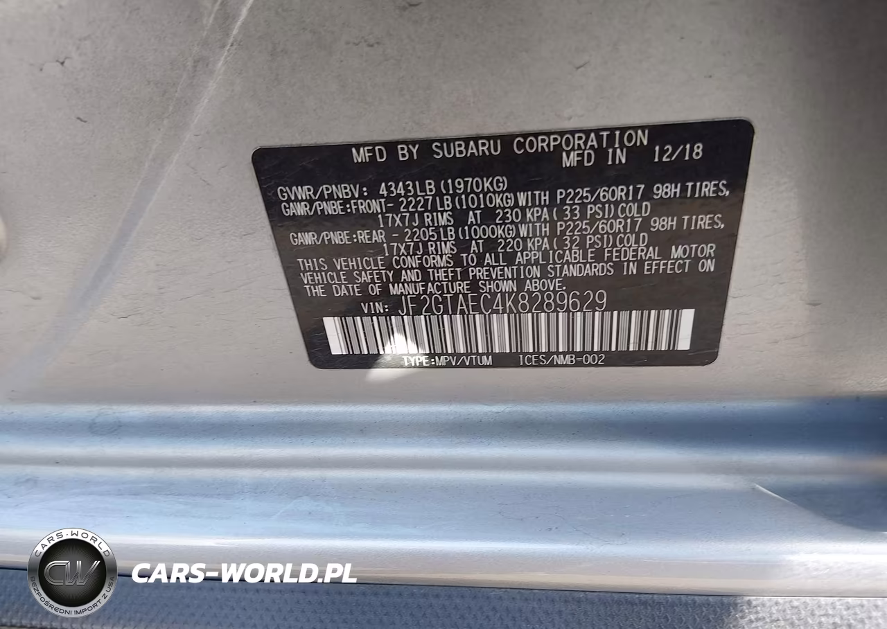 2019 Subaru Crosstrek 2.0I Premium VIN:JF2GTAEC4K8289629 - 9